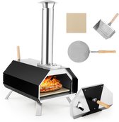 Bol.com COSTWAY Outdoor pizzaoven draagbare pizzaoven van roestvrij staal met pizzasteen pizzaschep thermometer & inklapbare pot... aanbieding