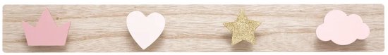 Atmosphera Kapstok kinderkamer - vormen knoppen - 4 haken - MDF hout - 55 x 7 cm - kleurenmix — afbeelding 2