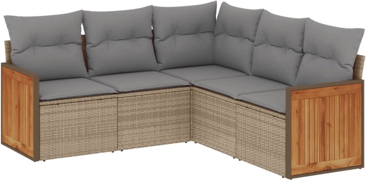 Poly rattan loungeset in beige met kussens voor outdoor tuinmeubelen.
