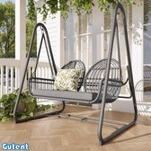 Bol.com Gutent Tuinschommelbank-met-rugleuning-buiten-PE rotan-2 zitplaatsen-Donkergrijs zitframe en kussen aanbieding