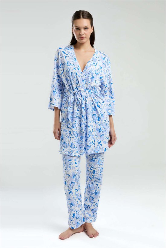 Set femme Arnetta - Wit - Kimono - Robe de chambre - 96 % Katoen - Taille : L