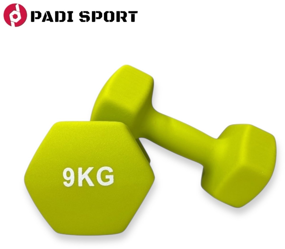 Padisport - 9kg dumbells - dumbells 9kg - halters - gewichten 9 kg - groen - gewichten - dumbells