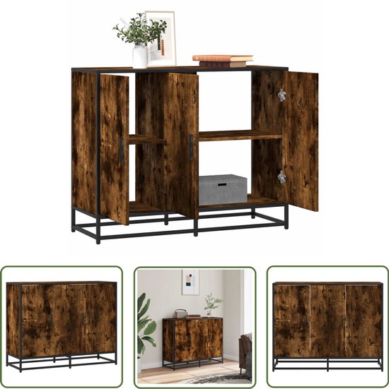 HOMCOM dressoir, keukenkast, opbergkast met 4 planken, dubbele deur, multifunctionele kast in industrieel design, voor woonkamer, slaapkamer, staal, bruin, 80 x 39 x 91 cm