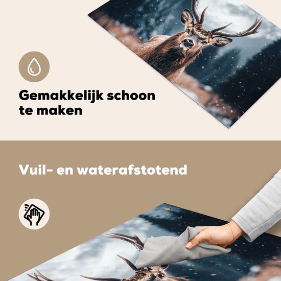 KitchenYeah® Protection plaque induction 90x52 cm - Cerf - Hiver - Tête de cerf - Neige - Bois - Protege plaque de cuisson - Couvre plaque induction - Protecteur d'induction - Cuisine