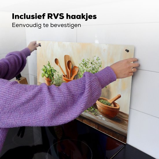 KitchenYeah® Protection plaque induction 83x52 cm - Pots - Herbes - Bois - Protege plaque de cuisson - Couvre plaque induction - Protecteur d'induction - Cuisine