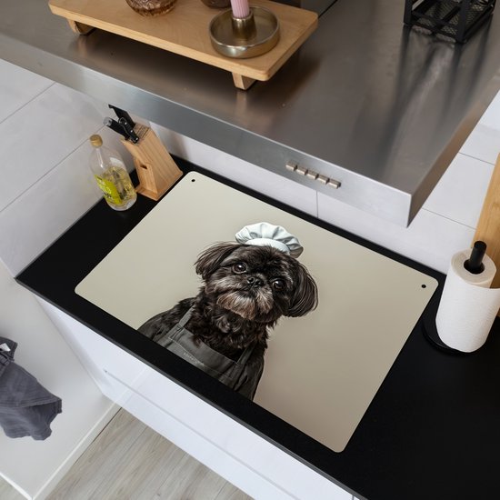 KitchenYeah® Protection plaque induction 81.2x52 cm - Chien - Vêtements de chef - Noir - Beige - Protege plaque de cuisson - Couvre plaque induction - Protecteur d'induction - Cuisine