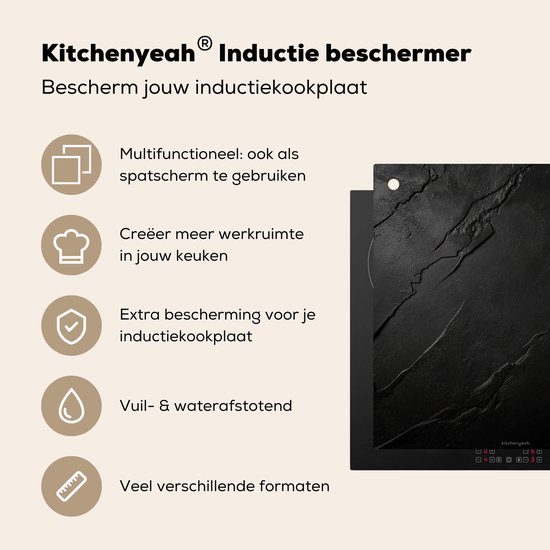 KitchenYeah® Protection plaque induction 60x55 cm - Noir - Pierre - Béton - Protege plaque de cuisson - Couvre plaque induction - Protecteur d'induction - Cuisine
