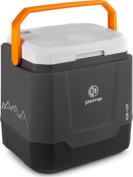 PEME Trip Elektrische Koelbox, 31.5 liter, 12V, 220/230 Volt AC/DC, Ingebouwde luidspreker, Aansluiting voor Auto en Camping, thermo-elektrisch Frigobox - Donkergrijs