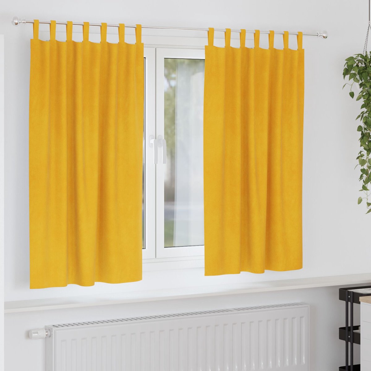 vidaXL - Blackout - Gordijnen - met - Hanglussen - 2 - stuks - Mosterdgeel - Velours