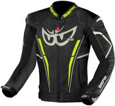 Berik Track Pantalon Moto Cuir Homme – Pleine Fleur, Protections CE, Ventilation Perforée, Noir/Blanc Taille 52