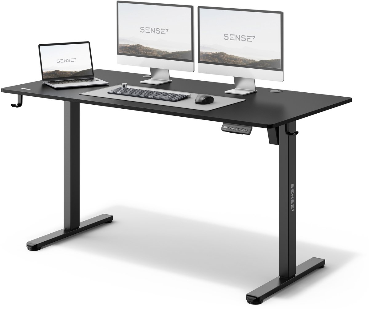 SENSE7 NOJO - Zit Sta Bureau - Elektrisch Verstelbaar - 140 x 70 cm - Computerbureau - Gamingbureau - Elektrische Hoogteverstelling - Geheugenfunctie - Hoofdtelefoonhouder - Kabelopbergsysteem - Zwart