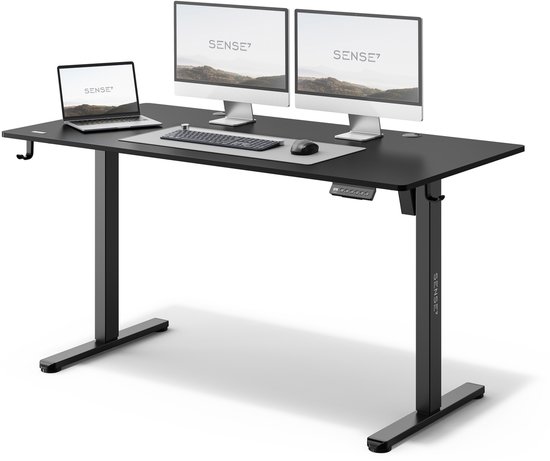 SENSE7 NOJO Bureau Bureau d'ordinateur Bureau de jeu 140 x 70 cm Réglage électrique de la hauteur Fonction mémoire Support casque Système de rangement par câble Noir