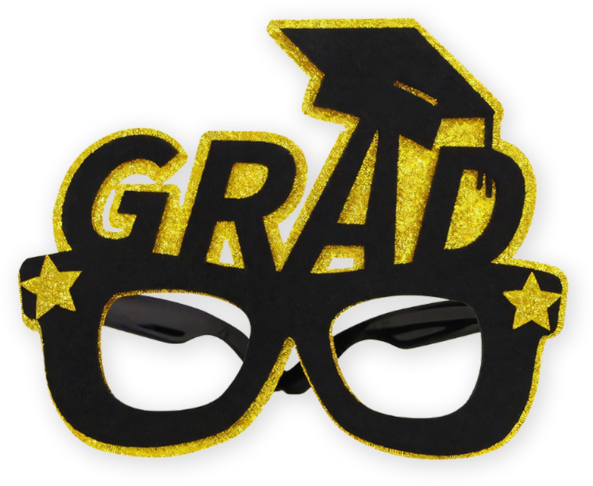 LUQ - Feestbril Graduation – Grote Zwart & Goud Bril – Feestaccessoire voor Afstuderen & Geslaagd Momenten