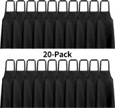 Lot de 20 Tabliers de cuisine professionnels - Imperméables et résistants aux taches | Poches Extra larges + Liserés réglables | Pour la restauration, le BBQ et l'usage domestique (Zwart, Taille unique)