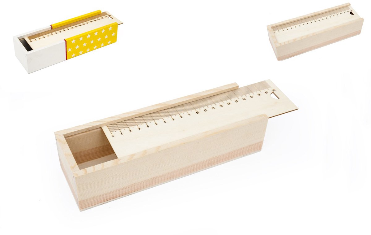 Hobbygroep houten pennenbakje liniaal deksel creatief speelgoed 22x7x5,2 cm.