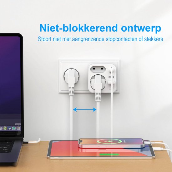 THUNIX Dubbele Stekker met USB C, 6-in-1 USB Meerdere Stopcontact 2 Stopcontacten met 2 USB A en 2 USB C(PD 20W) Meervoudige Stekker voor Stopcontact met Schakelaar voor Telefoon Tablets, Zwart