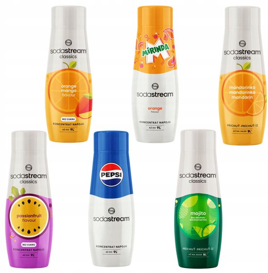 Soda Stream - Concentraten Set - 6 Smaken - Pepsi; Mirinda; Mango; Mandarijn; Mojito; Passievrucht