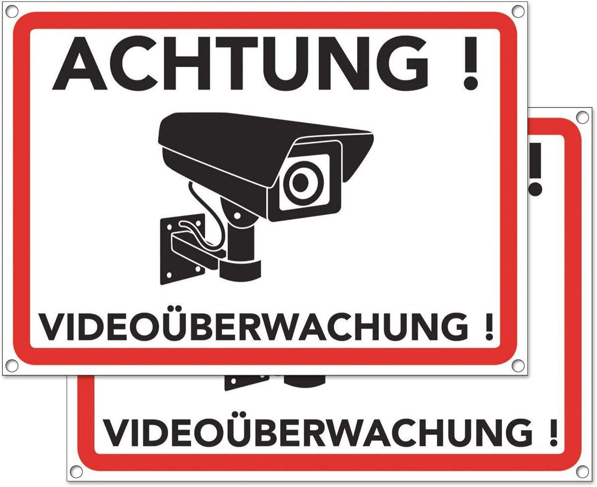 Waarschuwingsbord Videobewaking - Cameratoezicht Voor Veiligheid - 2 Stuks 20 x 15 cm