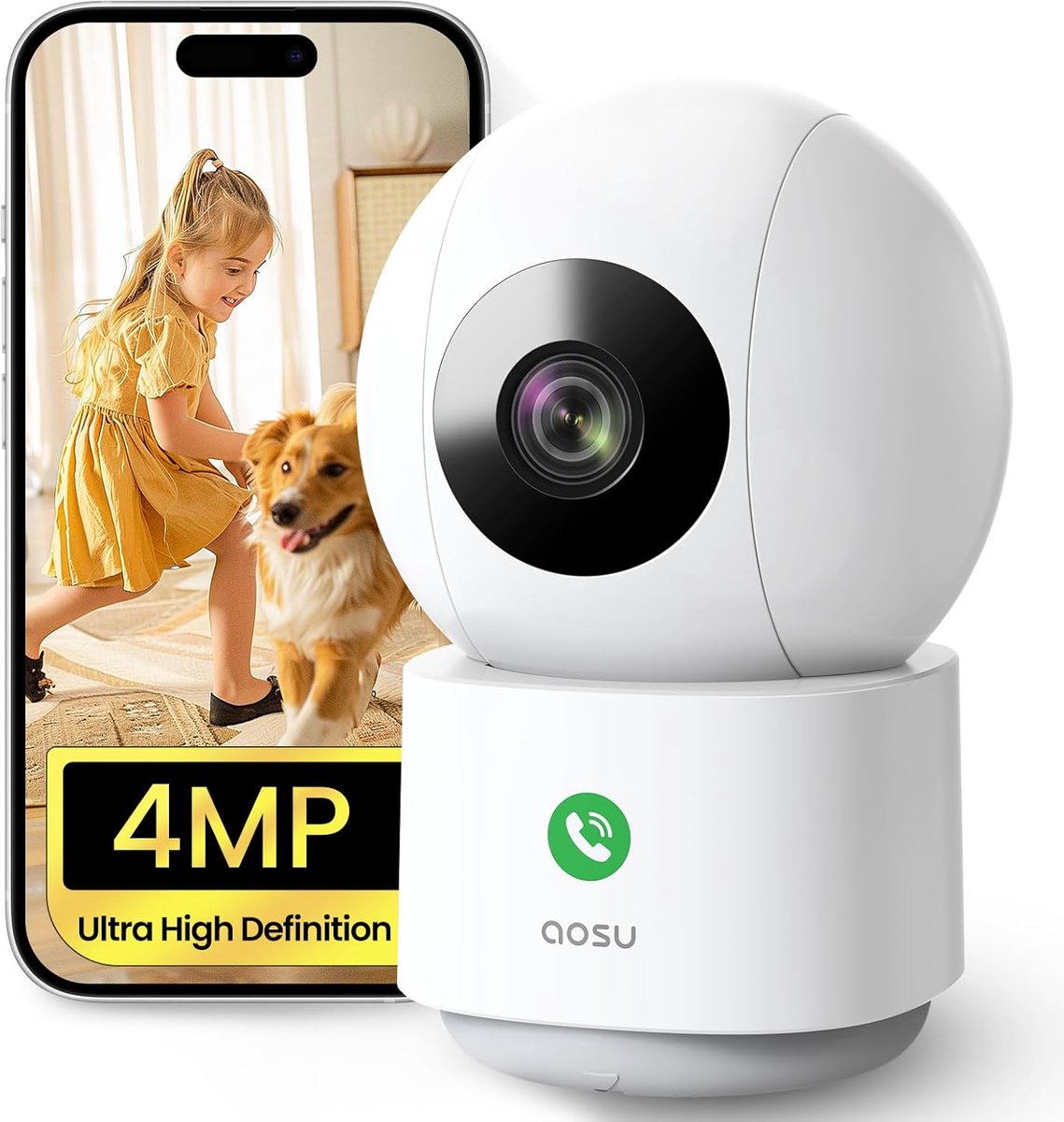Bewakingscamera voor binnen met 360 graden bewegingstracking, 4 MP wifi-camera met twee-weg audio