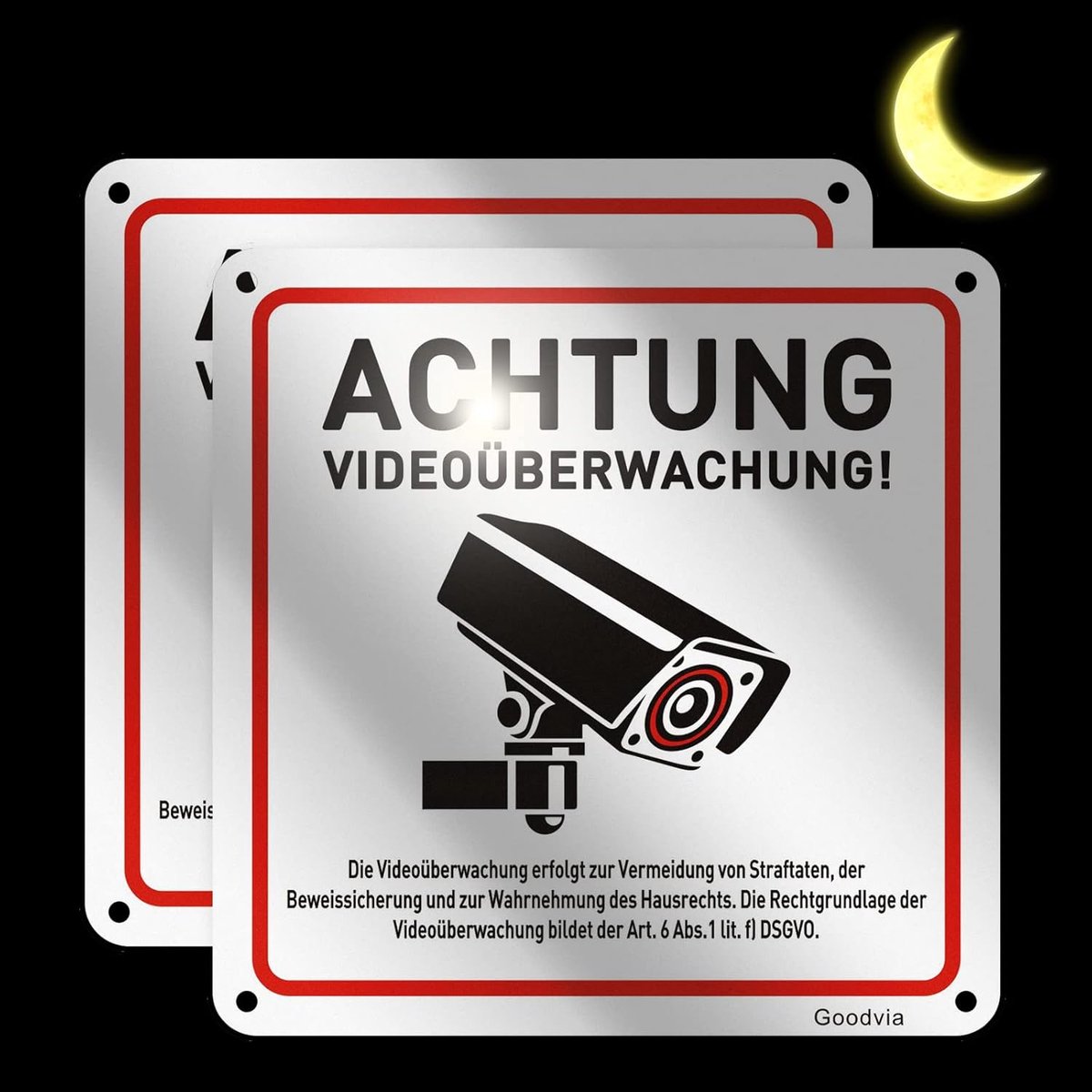 Aandacht videobewaking sticker 15 x 15 cm - Reflecterend aluminium bord met DSVGO-notitie