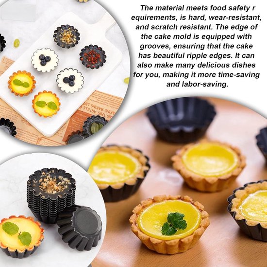 Senbos 4 stuks kleine taartvorm met hefbodem 10 cm, tartelette vormpjes quiche tart pan één quichevorm afneembare losse bodem tart cake pan voor mini-quiches, tarteletten met antiaanbaklaag