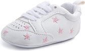 Witte sneakers met roze stiksel - Kunstleer - Maat 18 - Zachte zool - 0 tot 6 maanden