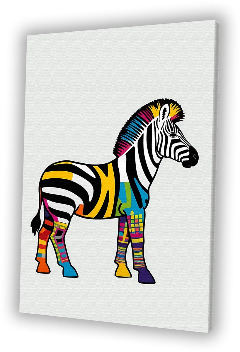 Kleurrijke zebra pop art - Zebra canvas schilderijen - Canvas dieren - Pop Art - Wanddecoratie industrieel - Canvas schilderij woonkamer - canvas 60x90 cm