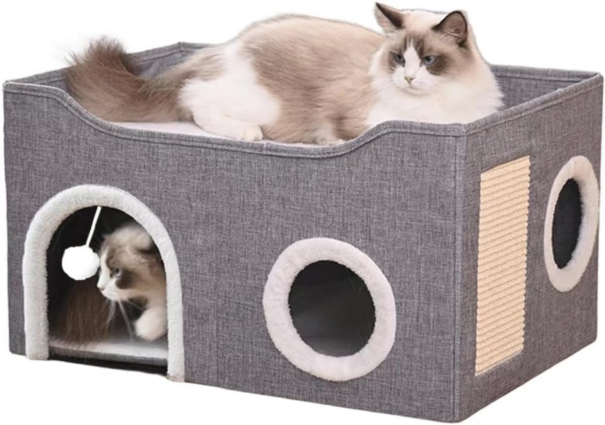Opvouwbaar Kattenhuis met Kraskussen - Comfortabele en Veilige Schuilplek voor Indoor Katten