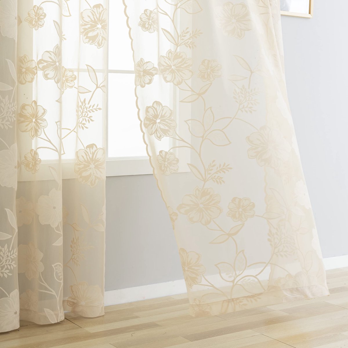 Ibenzoa Romantische Vintage Gordijnen met 3D Bloemenpatroon en Inslagringen voor Sfeervolle Kamers beige