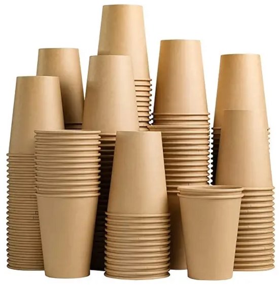 200 stuks Houten wegwerp bestek set bio/eco/milieubewust - 50 Vorken/ 50 messen/ 50 bruine kartonnen borden 23cm + 50 kartonnen bekers 240ml Feest/verjaardag/BBQ van Merkloos — afbeelding 2