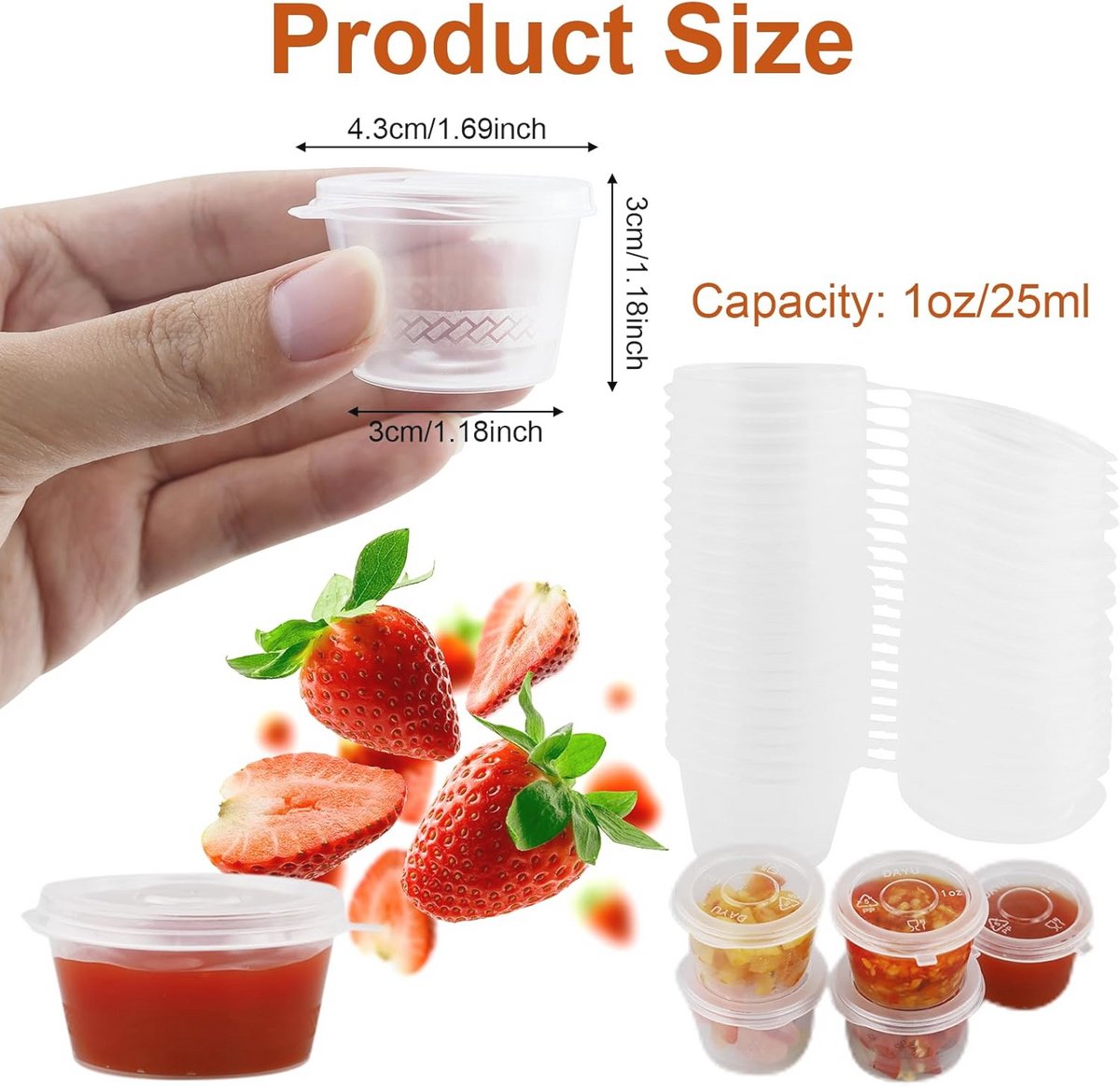 100 stuks kleine plastic dozen met deksel, 25 ml, sausbekers