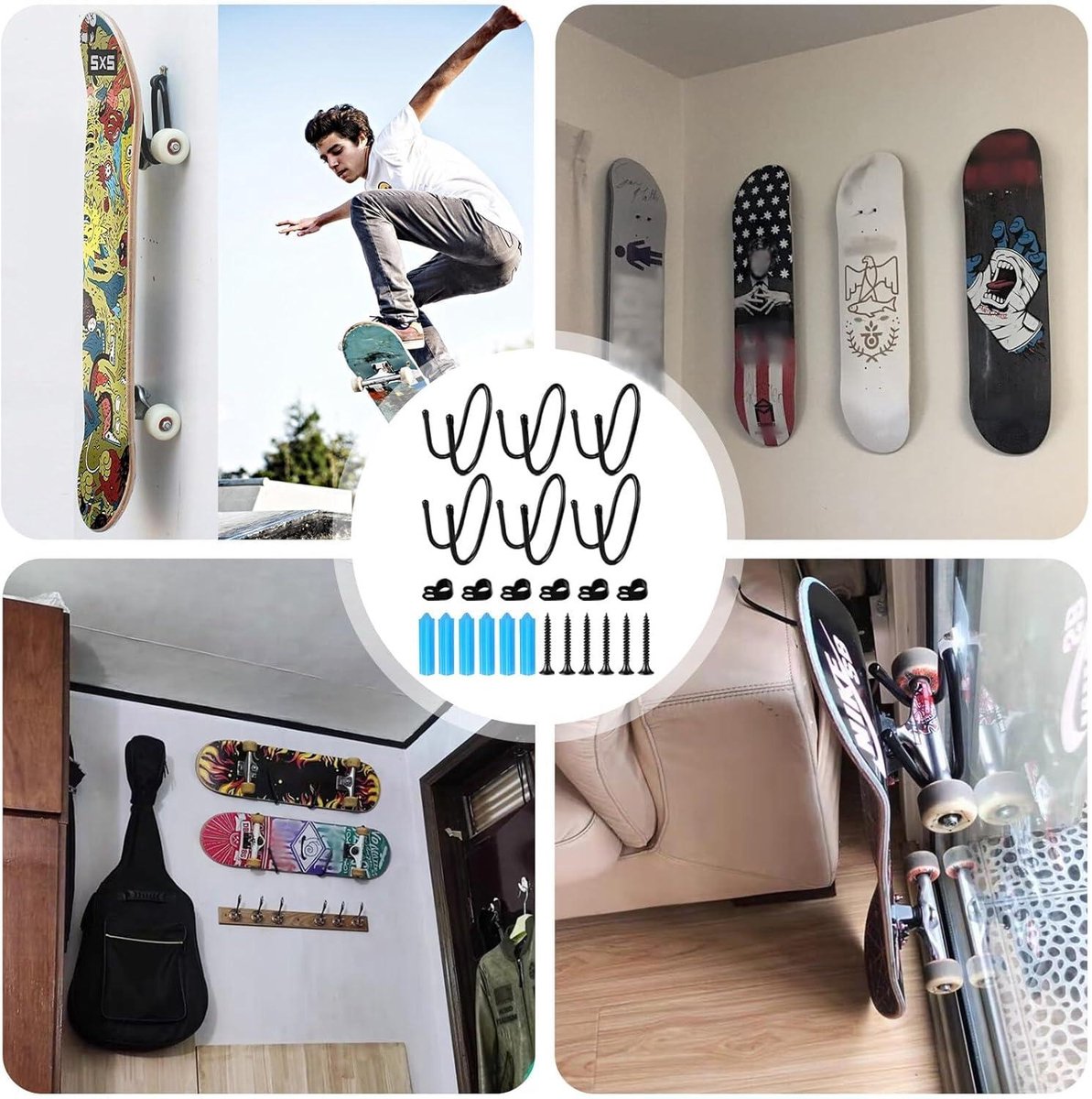 Skateboardhouder Wandhouder - Set van 2 - Inclusief Schroeven voor
