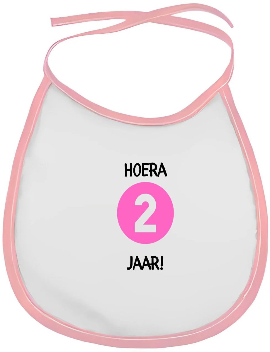 Akyol - hoera 2 jaar slabbetje roze - Verjaardag - jarigen - verjaardagscadeau - peuter - happy birthday