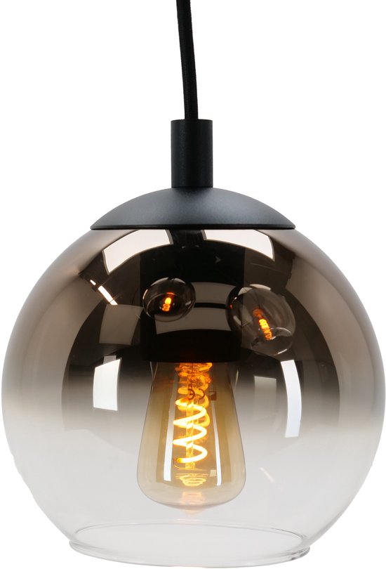 Sphère de lampe en verre fumé avec métal noir et une douille E27.