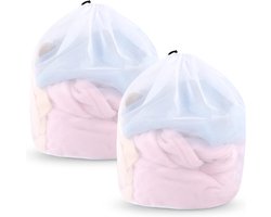 2 x Waszak met trekkoord, herbruikbare fijnmazige waszak voor de wasmachine, blouse, ondergoed, bh-sokken (50 x 60 cm) - Wit