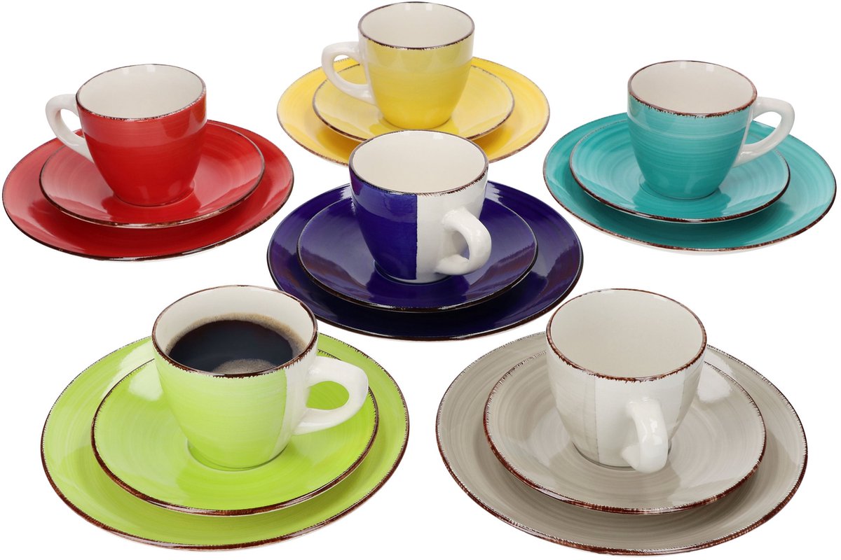18-delig koffieservies Malaga Snaily voor 6 personen in een kleurrijke stijl