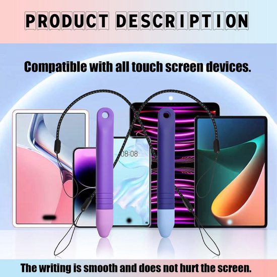 2-pack kindvriendelijke styluspennen met anti-verlies sluitingen (blauw + paars) - compatibel met alle touchscreen-apparaten — afbeelding 3