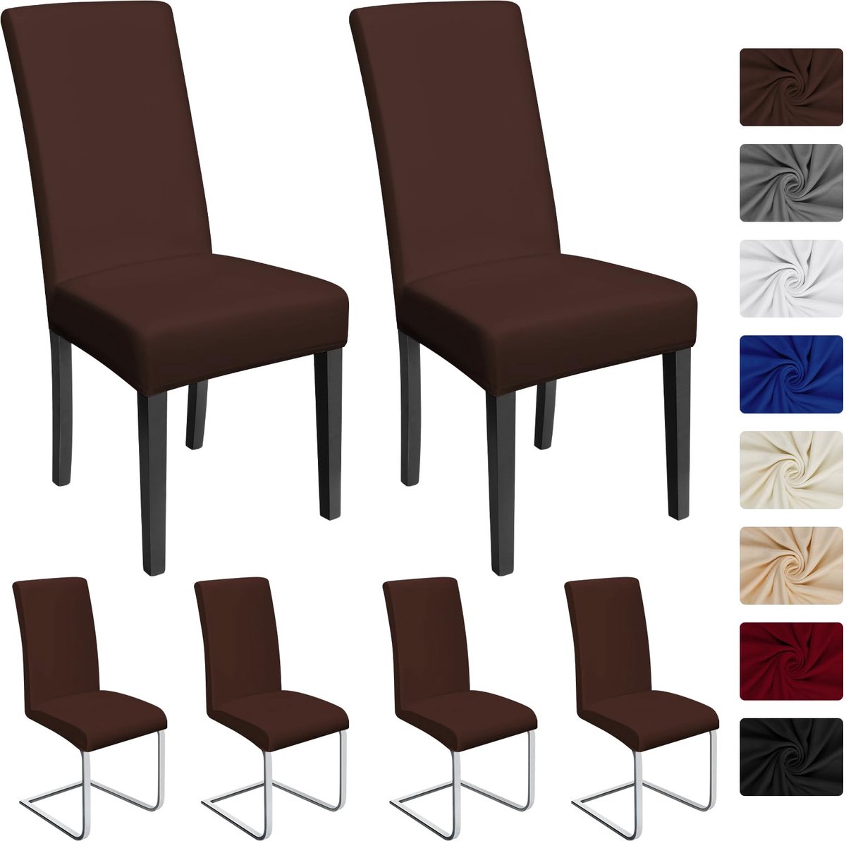 Ibenzoa® Universele Set van 6 Moderne Elastische Stoelhoezen voor Eetkamerstoelen in Bruin