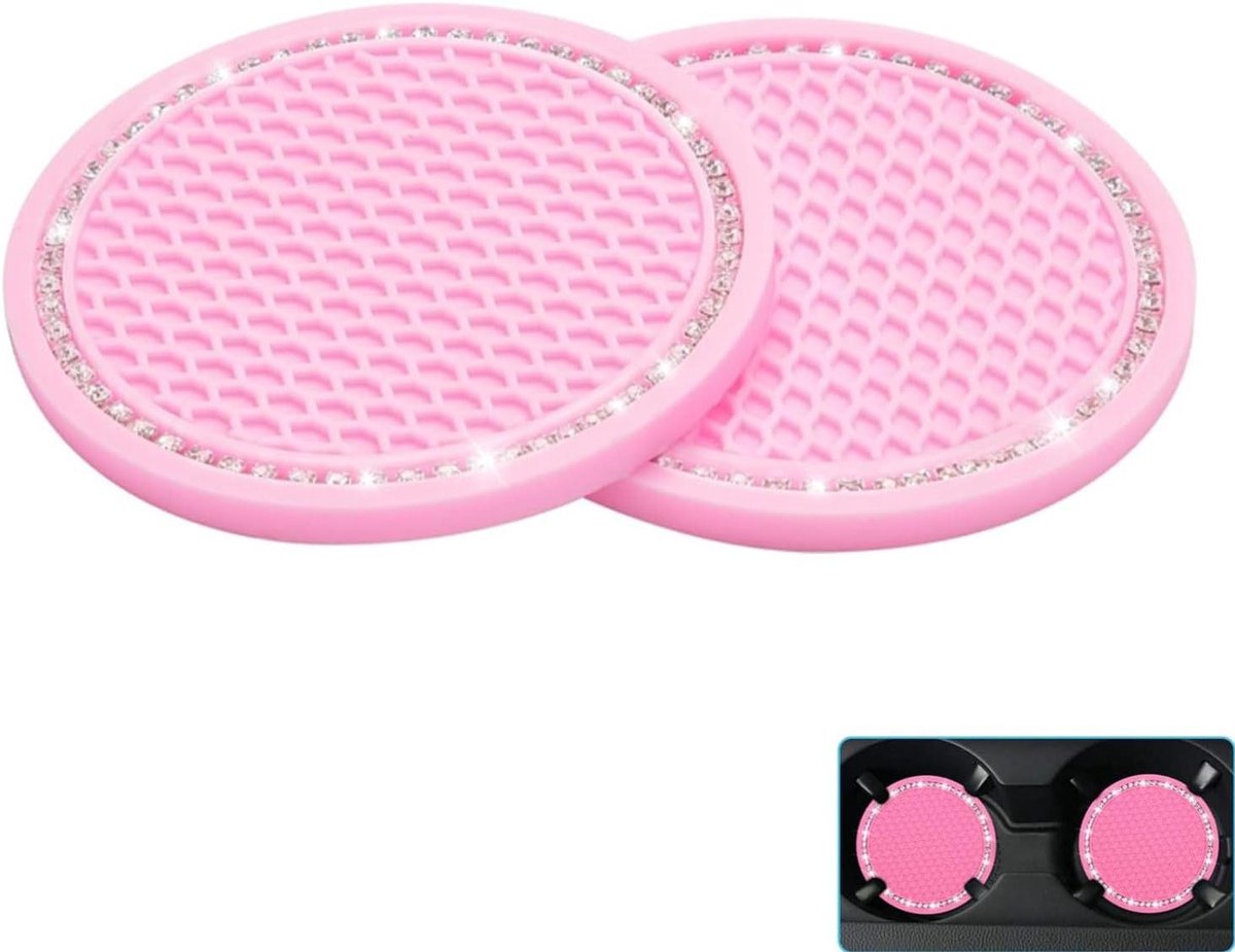 Nordivar ® Rhinestone Crystal Cup Holder Coasters - 4 Stuks Roze Bling Siliconen Antislip Auto-interieur Accessoires