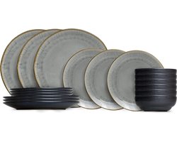 Cookinglife Serviesset Nola Warm Grey 18-delig - Servies Set 6 Personen - Modern Design Aardewerk - Vaatwasser- & Magnetronbestendig