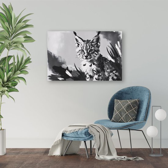 Lynx monochrome - Décoration murale Lynx - Oeuvre animalière - Zwart et blanc - Décoration murale classique - Décoration murale - Toile 70x50 cm