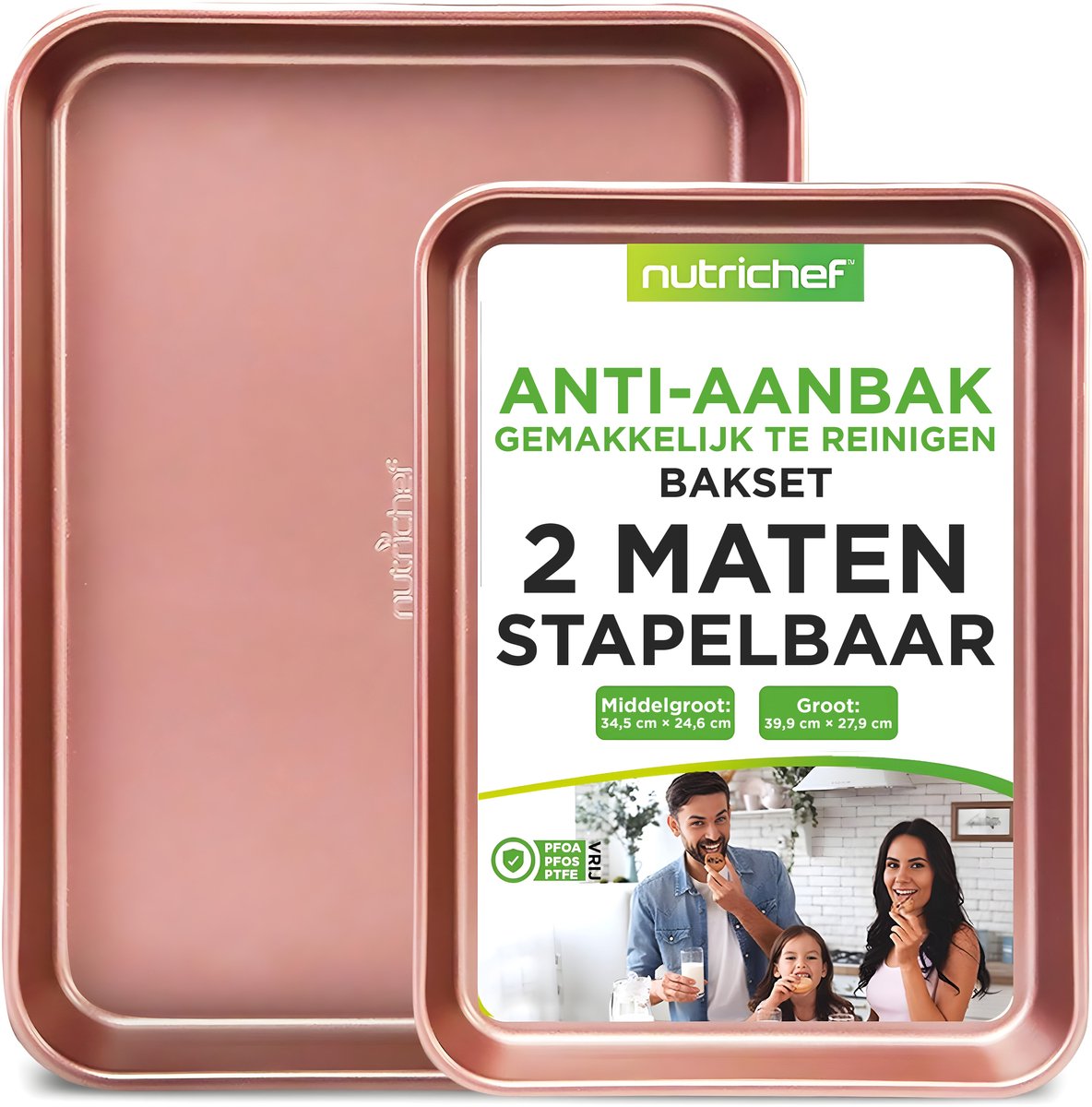 NutriChef - Bakplaat oven - 2delige Anti-aanbak Bakplaat - Roze