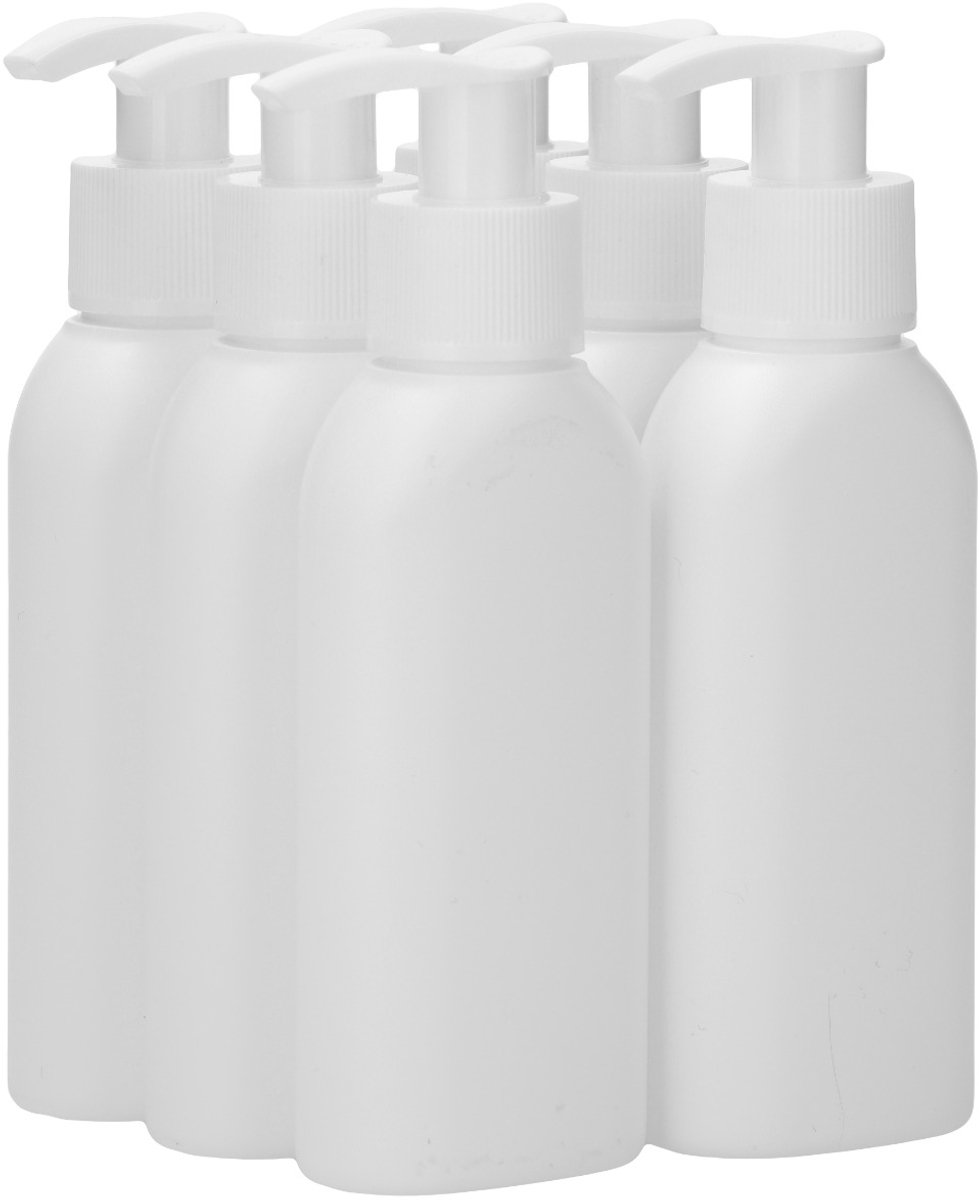 6 x 100 ml Platte fles HDPE wit + Zeepfles Dispenserpomp wit - BPA Vrij - Niet Breekbaar - Plastic Flesjes Navulbaar - Met Dop - Lege Flessen - 6 stuks