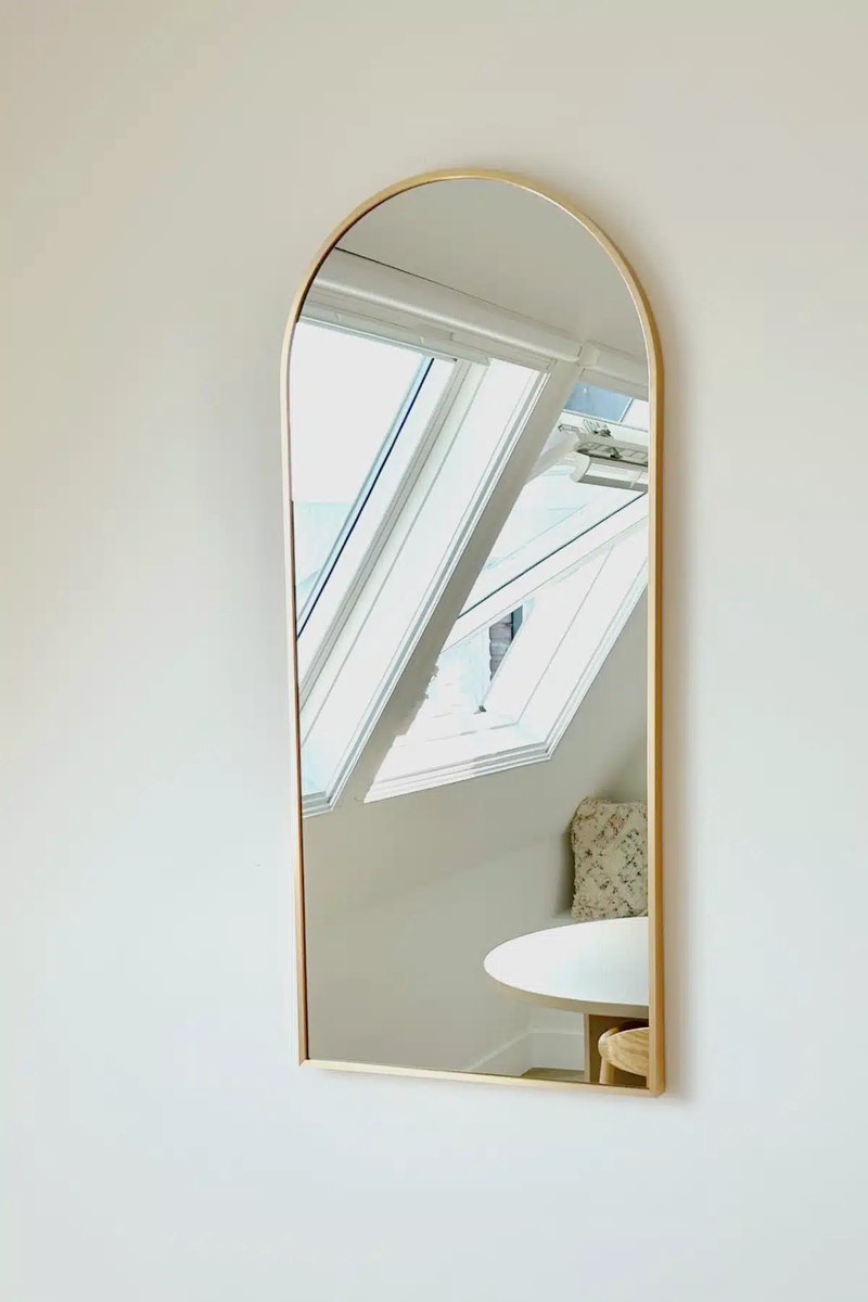 Nordic Style® Boogspiegel 100x45cm - Zacht Goud - Scandinavische Spiegels - Halfrond - Wandspiegel - Badkamerspiegel - Gangspiegel - Wand - Gang - Badkamer - Boog - Half Rond Ronde - Woonkamer - Wand - Muurspiegel - Muur