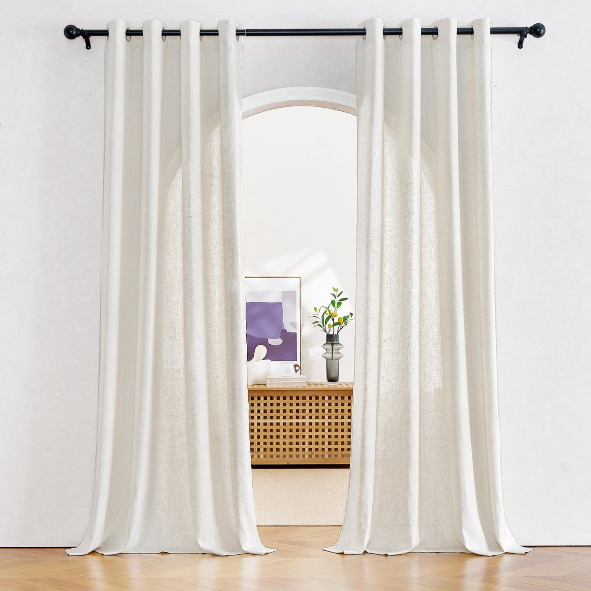 Unyqoos Stijlvolle Linnen Gordijnen met Inslagringen voor Een Natuurlijk Thuisgevoel - Set van 2, 260 x 140 cm Beige