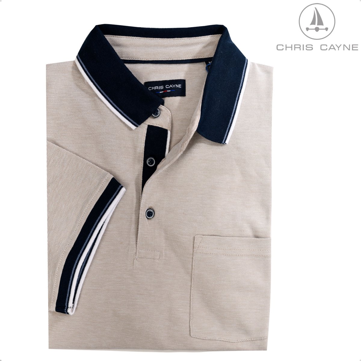 Chris Cayne heren poloshirt - XL - zand - two tone - gemeleerd - borstzak - luxe polo - 100 % Katoen