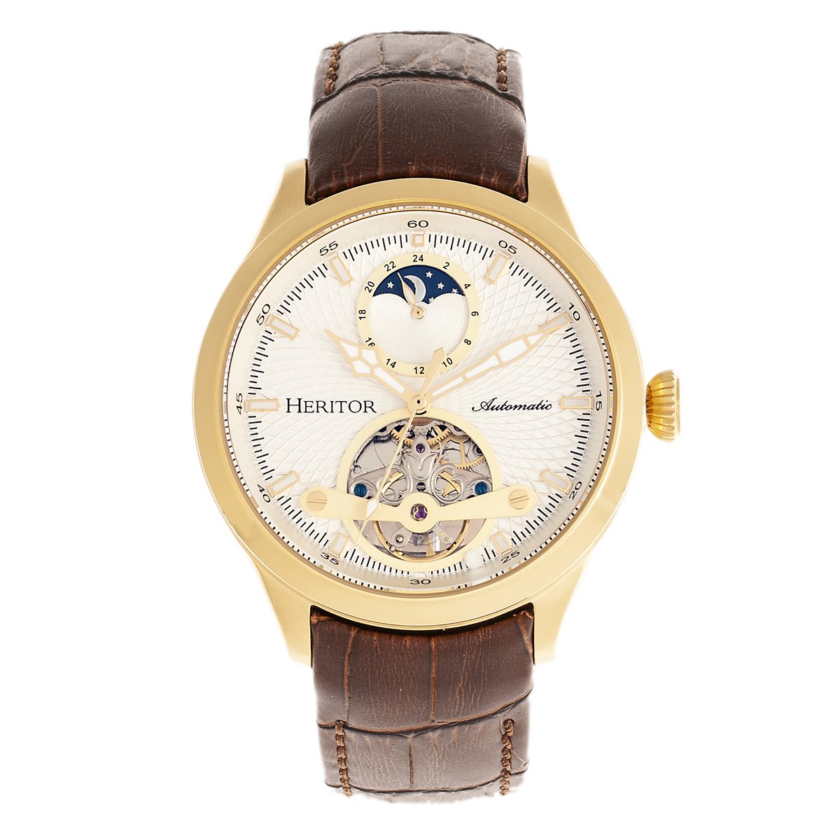 Heritor Automatic Gregory Semi-Skelet Horloge met Leren Band - Goud-Bruin