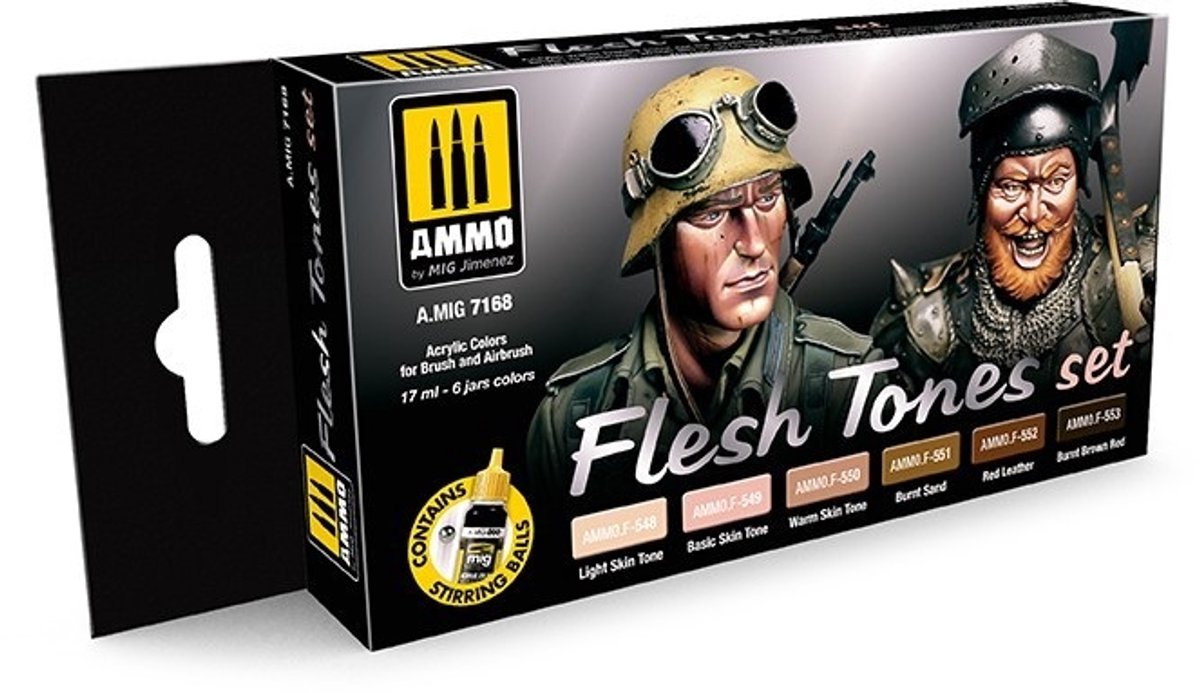 AMMO by Mig Jimenez Hobbyverf Acrylverf - MIG 7168 Flesh Tones - Acryl Set Verf set - 6x 17 ml