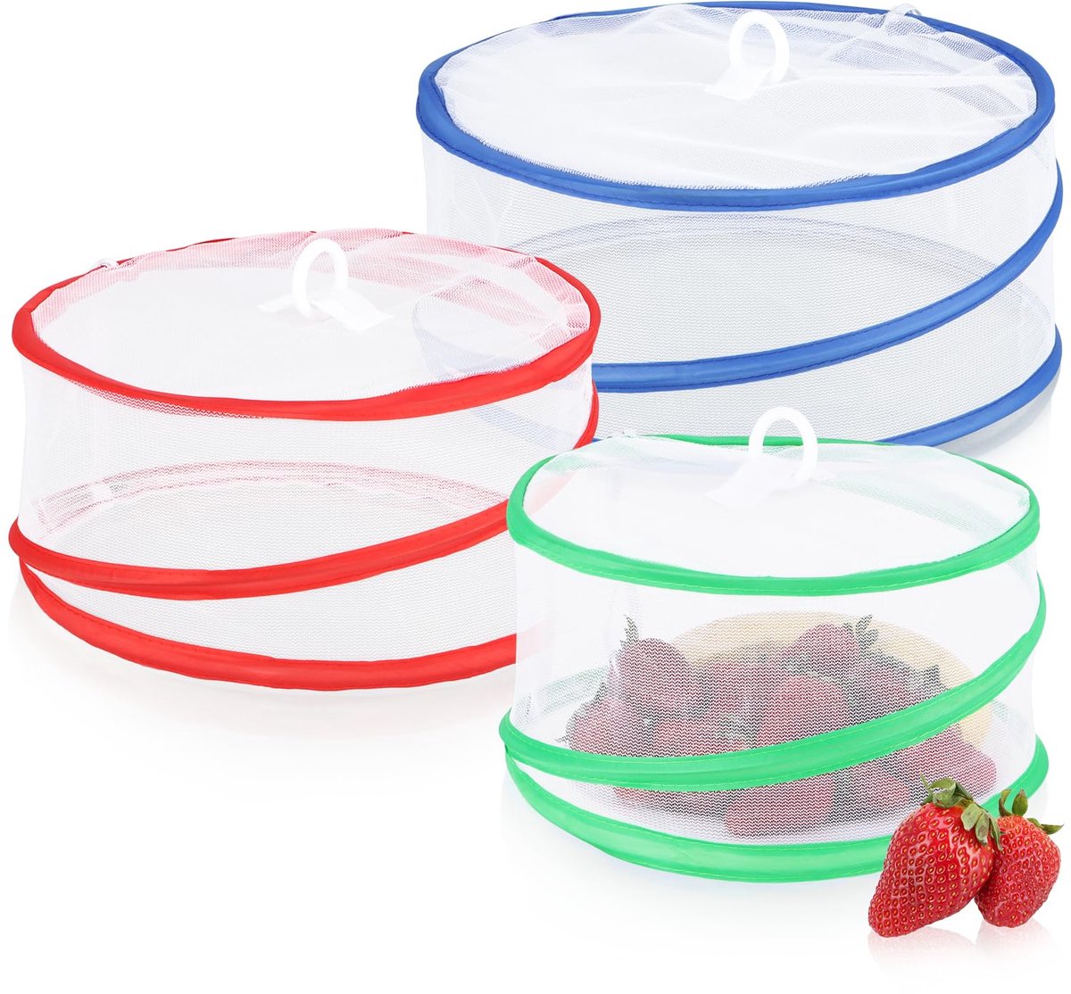 Ibenzoa® Opvouwbare Kleurvolle Voedselbeschermers met Insectenbescherming voor Feesten en Picknicks, Set van 3 Stuks