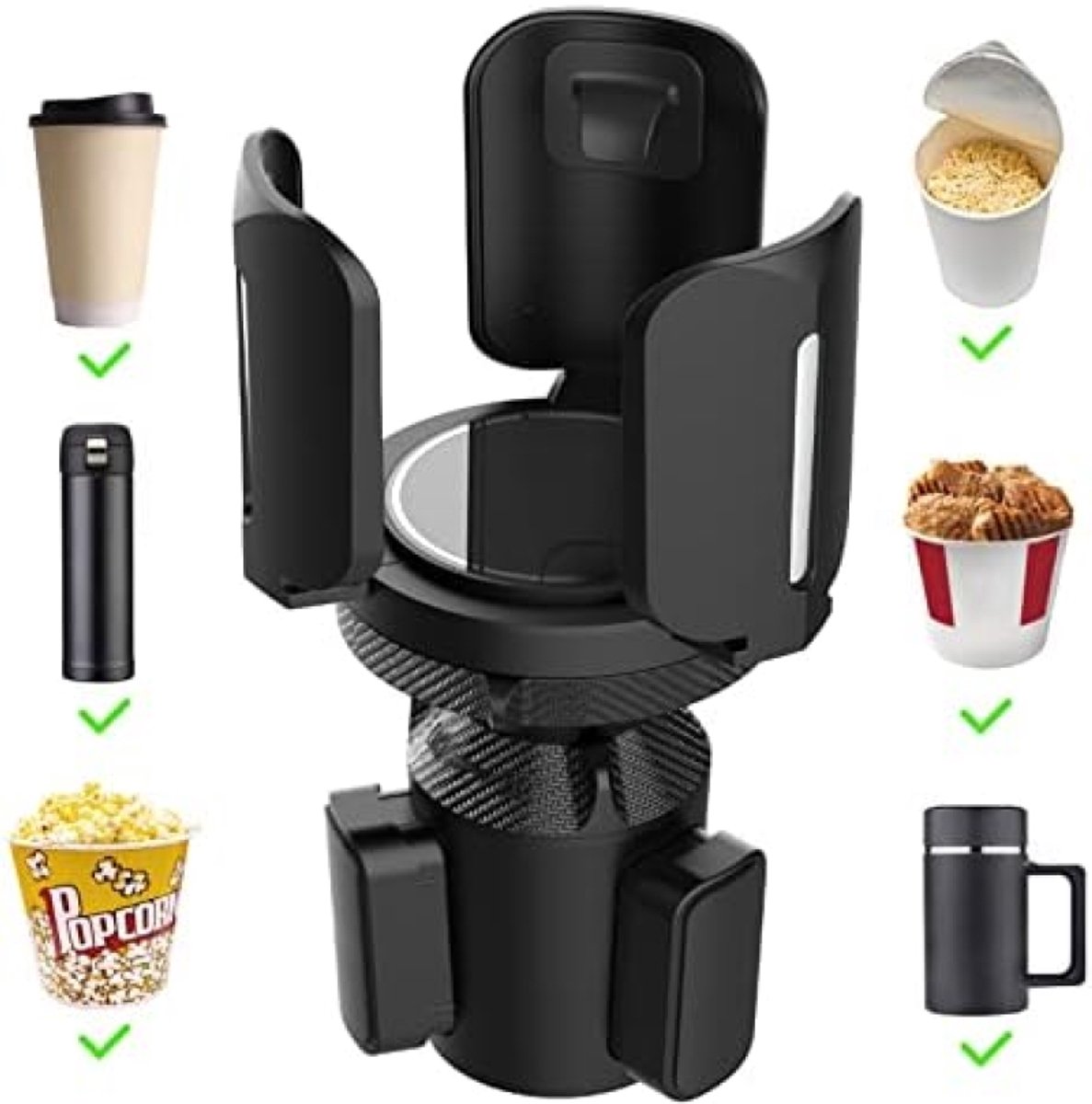 PolkaHome Autobekerhouder - Verstelbare Cup Holder Expander voor Auto, Motorfiets en Meer - Zwart - Geschikt voor Flessen en Bekers van 7.5-14 cm
